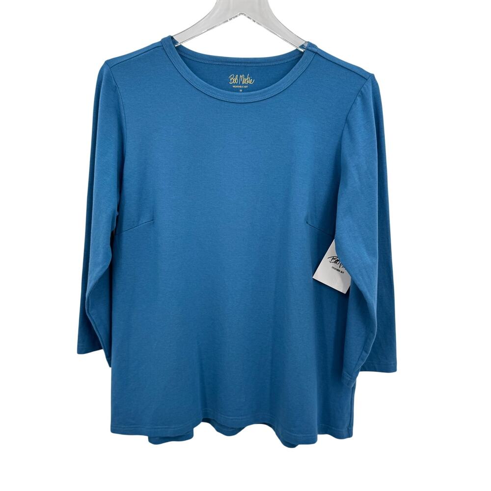 Bob Mackie wearable art blouse M modal blend T shirt 3/4 sleeve crew neck blue